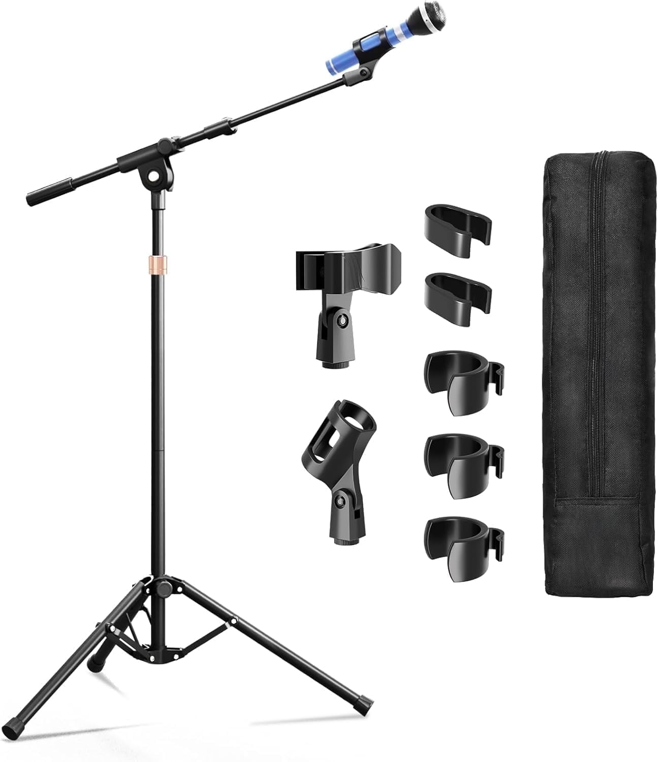 OUKMIC Microphone Stand with Boom Arm, Adjustable Tripod Mic Holder for Singing, Recording, Podcast and Stage