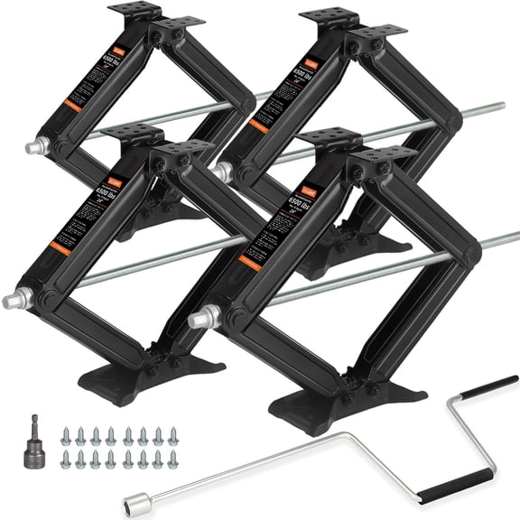 OULEME 24" RV Camper Scissor Jack, 6500 lbs Travel Trailer Leveling Stabilizer with Crank Handle & Drill Socket - Set of 4