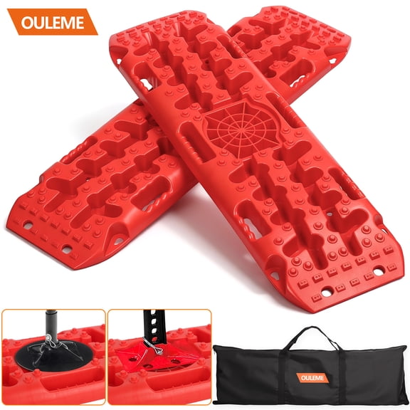 OULEME Off-Road Traction Boards with Jack Lift Base, Recovery Board for Sand, Mud, and Snow Tracks - Tire Traction Pads for RV Truck Jeep SUV (Red)