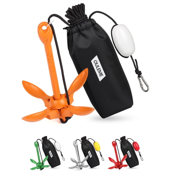 OULEME Orange 3.5 LB Folding Grapnel Anchor Kit with 40 FT Rope & Buoy, for Boat, Kayak, Canoe, Small Watercraft, SUP, PWC, Jet Ski, Inflatable Paddle Board