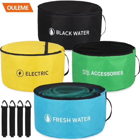 OULEME RV Hose Storage Bags, 4 Pack Large Waterproof Sewer Hose Bag, Fresh/Black Water Hoses, Electrical Cords and Organization Bags, RV Camper Travel Trailer Accessories, RV Utility Bag