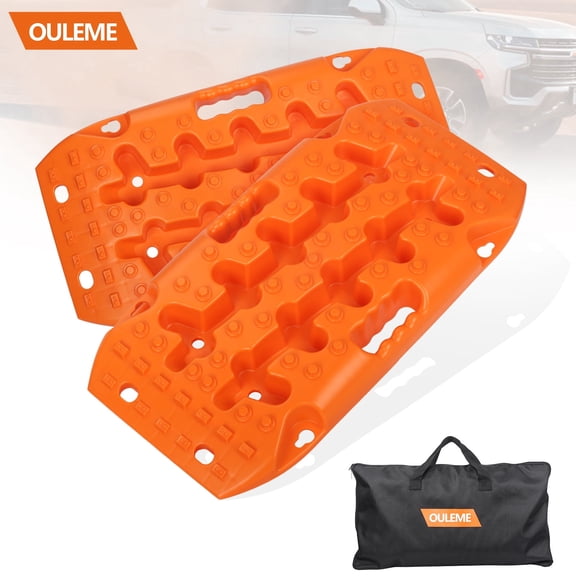OULEME Recovery Traction Boards, Off-road Track Traction Mats for Sand, Mud, and Snow - 4WD RV Truck Jeep SUV Traction Pads with Carry Bag (Orange)