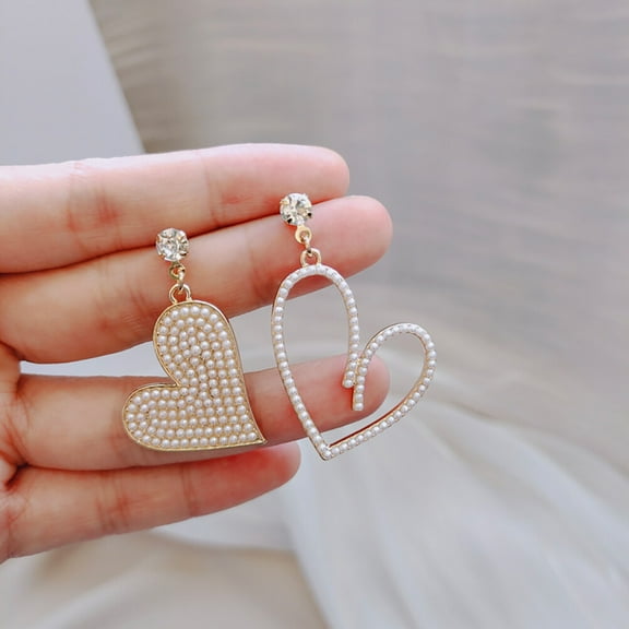 OULII Stylish Heart Shaped Earrings, Golden Alloy with Rhinestones, Great Gift for Bridesmaids