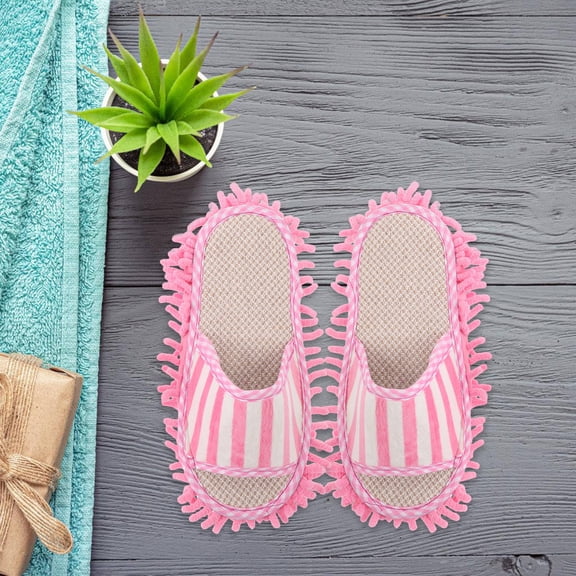 OULII 1Pair Practical Detachable Mop Slippers Pink Machine Washable Foot Dust Cleaners for Home