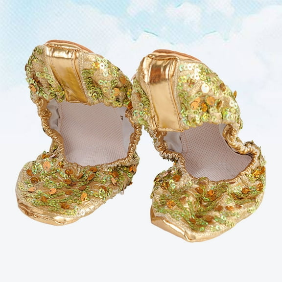 OULII Women's Golden Latin Dance Shoes, 1 Pair PU with Anti- Sole for Ballroom & Salsa Dancing