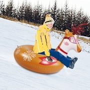 OULII Brown PVC Inflatable Deer Snow Tube, Winter Outdoor Fun Sled for Kids and Adults