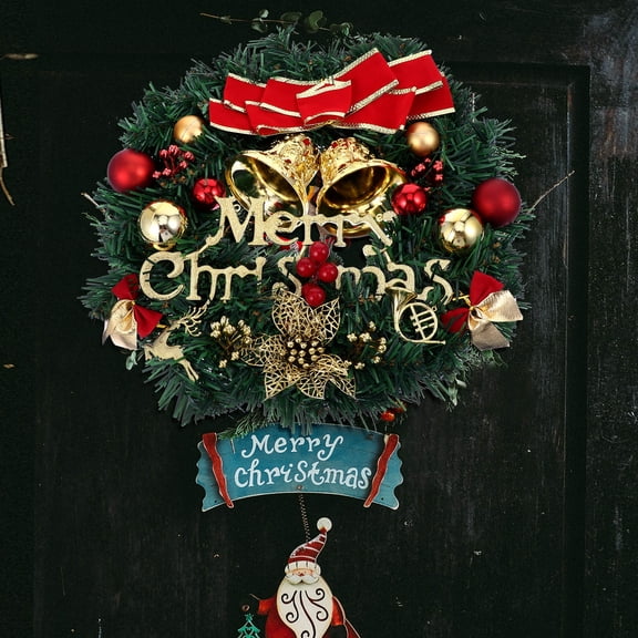 OULII 1 Pc Round PVC Door Hanging Wreath Christmas Decoration for Holiday and Festive Events