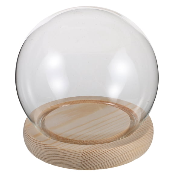 OULII 1Set Clear Glass Dome Display Case for Decoration Featuring Round Glass Cover and Wood Base