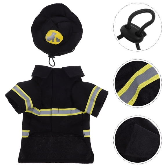 OULII 1 Set Pet Dog Firefighter Costume Black Uniform Outfit for Small Dogs, Comfortable Performance Dress-Up