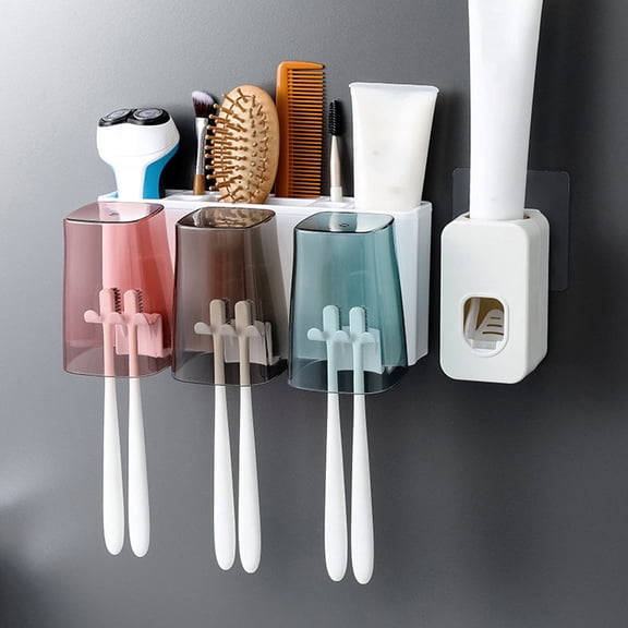OULII 1 Set Wall-mounted Toothpaste Dispenser Plastic Bathroom Accessories for Families in White 10.2*7.1in