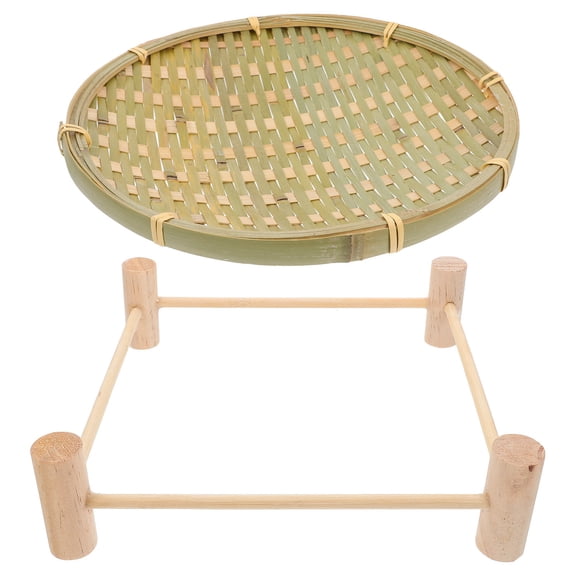 OULII 1Set Bamboo Bread Tray with Wood Stand Versatile Woven Basket for Fruit and Snacks