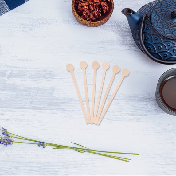 OULII Wood Coffee Stirrers Round End Design Light Brown for Home