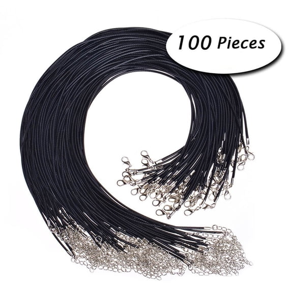 OULII 100Pcs Black Waxed Cotton Necklace Cord Set Stretchable Lightweight Cord for Jewelry Crafts