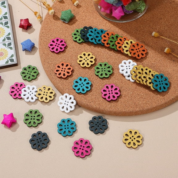 OULII 100Pcs Daisy Buttons for Cardigan Wood for Clothing Accessories for Sewers