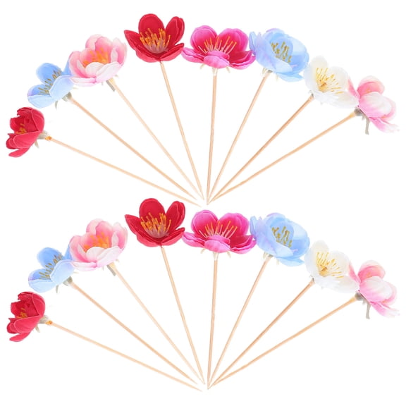 OULII 100Pcs Decorative Wooden Cocktail Picks with Lifelike Floral Design for Party Drinks