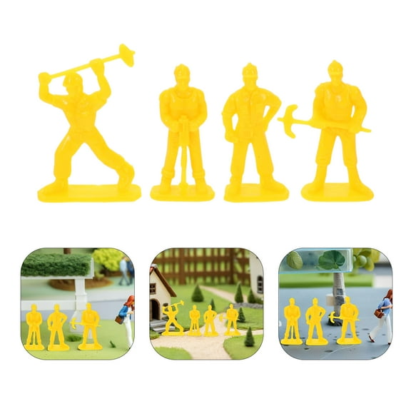 OULII Yellow Plastic Construction Worker Figurines for Authentic Dioramas