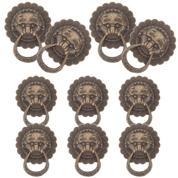 OULII 10Pcs Dark Brown Tin Alloy Furniture Door Pulls with Artistic Lion Head Design