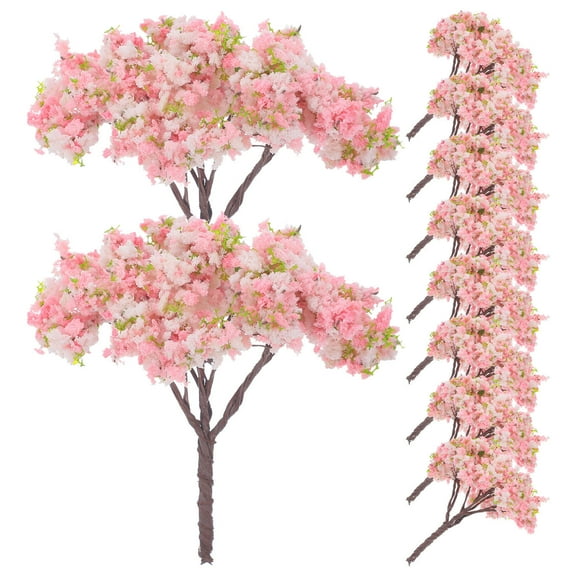 OULII 10Pcs Fake Cherry Blossom Tree Pink Plastic with Lifelike Appearance for Miniature Crafts