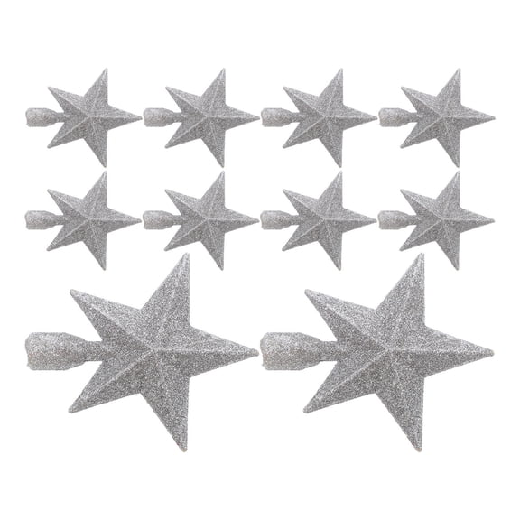OULII 10Pcs Glitter Plated Silver Christmas Star Tree Topper for Tree Decoration Easy Installation