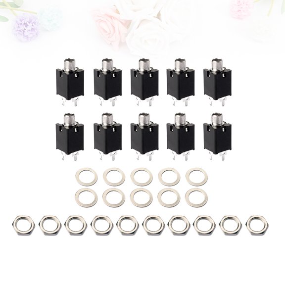 OULII 10Pcs Guitar Output Jack Socket Black Cylinder Jack with Three Prongs for Bass Guitar