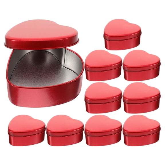 OULII 10Pcs Heart Tinplate Candy Box Red Wedding Container for Storage and Decoration