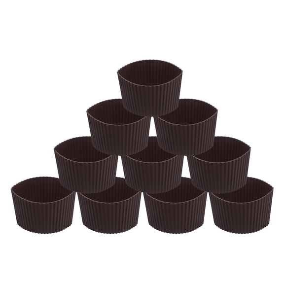OULII 10Pcs Heat Resistant Silicone Coffee Cup Sleeves Coffee Color Insulated Mug Wrap