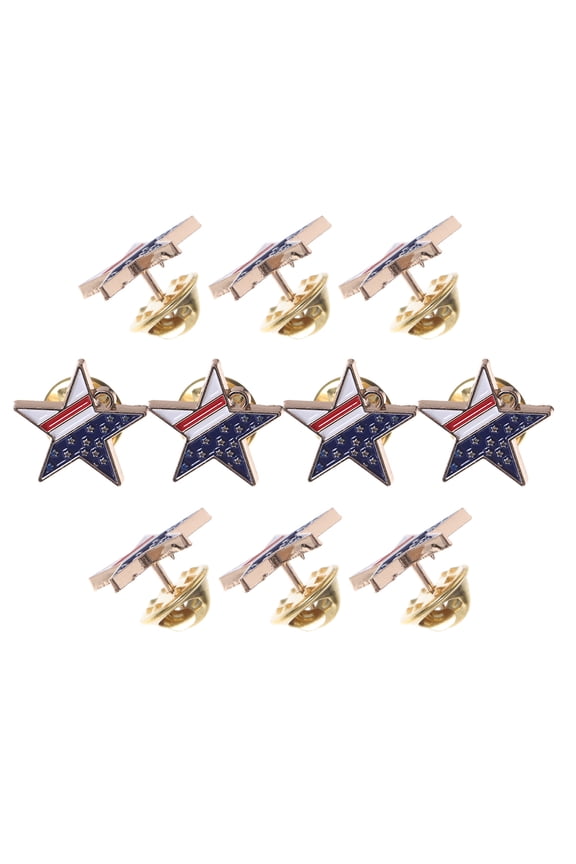10Pcs Usa Flag Star Brooch Alloy Metal Pin for Parties and Parades