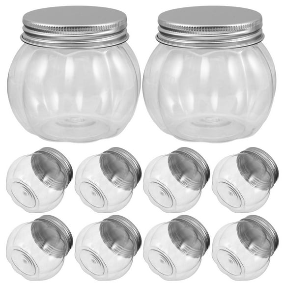 OULII 10Pcs Pumpkin Shaped Clear Plastic Drink Bottles with Spillproof Lids for Juice Tea Beverage