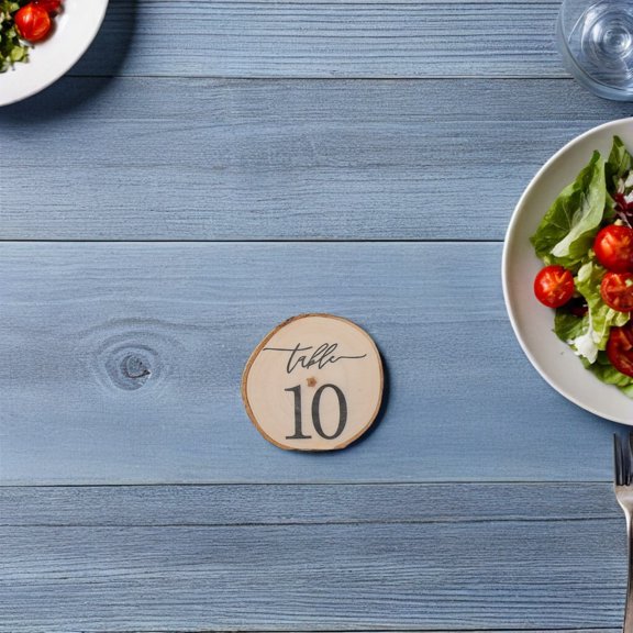 OULII 10Pcs Rustic Wooden Table Numbers with Halfround Bark Design for Wedding Ceremony Or Reception