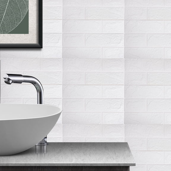 OULII 10Pcs Self Adhesive White Brick Wall Panels Durable 3D Faux Brick Pattern Decals