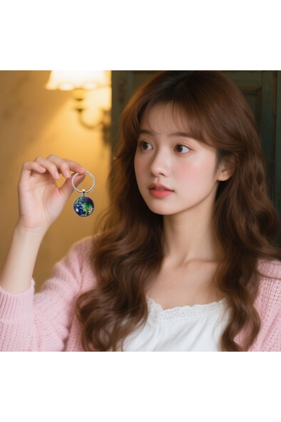 10Pcs Alloy Globe Keychain Half Round Earth Pendant Solar System Charm