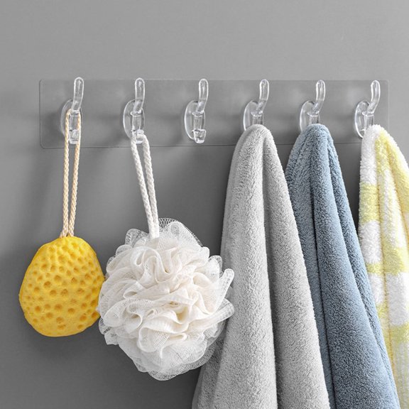 OULII 10Pcs Wall-Mounted Kitchen Hook Rack Transparent 6-Claw Hanger for Home Office and Restaurant