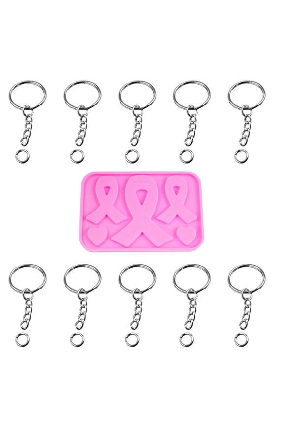 11Pc Rosy Ribbon Shape Silicone Keychain Mold Kit with Hole for DIY Handmade Accessories