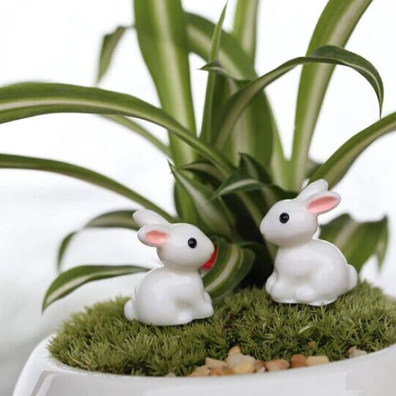 OULII 12PCS White Rabbit Decor Resin Rabbit Crafts Micro Landscape Decor (White)
