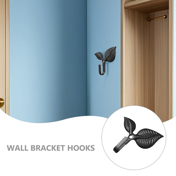 OULII Vintage Leaf Wall Hooks, Black Wrought Iron, Rustic Decor for Home 12Pcs