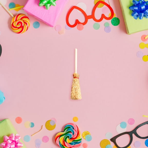 OULII 12Pcs Fairy Garden Broom Beige Brooms for Figurines and Indoor Decoration Enhancement