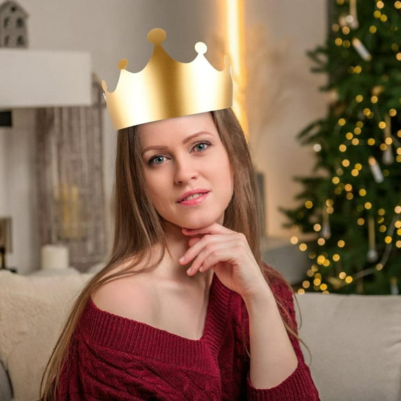 OULII 12Pcs Golden Paper Crown Hats Birthday Party Supplies Comfortable Paperboard Material