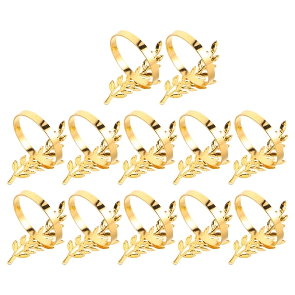 OULII Set of 12 Golden Wheat Leaf Napkin , Metal Buckles for Dining, Parties, Weddings, and Special Occasions