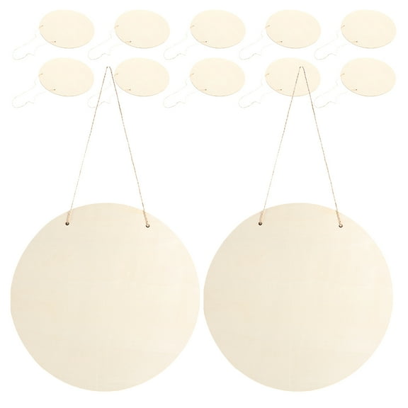 OULII 12Pcs Wood Craft Circles Unfinished Beige Blank Round Wood Plaques for Art