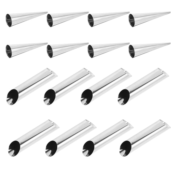 OULII 16Pcs Stainless Steel Cream Horn Mold Baking Cones Reusable Bread Making Tools Plated Silver