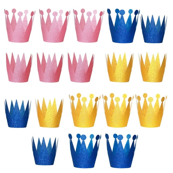 OULII 18Pcs Glitter Birthday Crowns with Ribbon for Festive Birthday Party Decorations