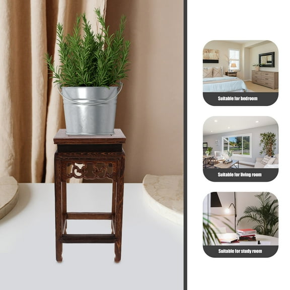 OULII 1Pack Short Wood Stool Dark Brown Rectangular for Indoor Use Homeowners