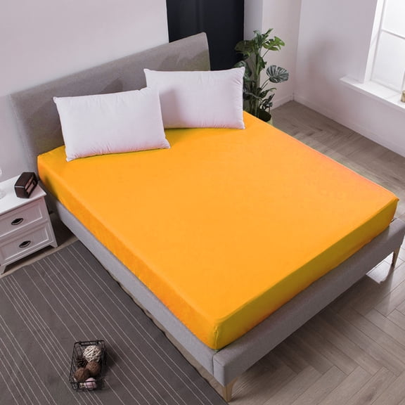 OULII Home Bed Supply Fitted Sheet Orange Polyester Tpu Easy to Install