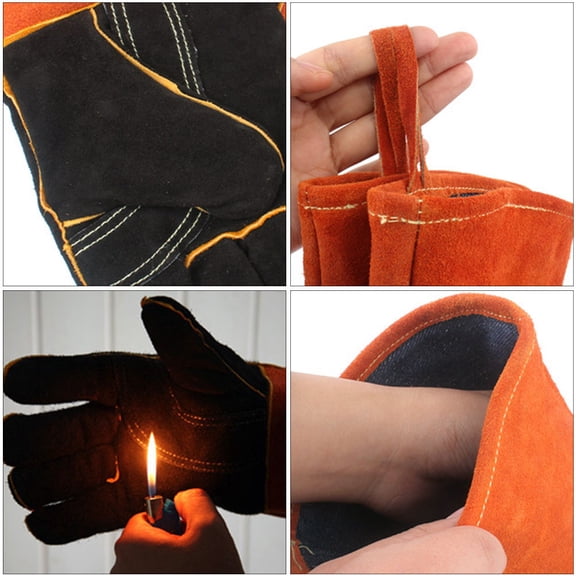 OULII Heavy Duty Black Welding and BBQ Gloves, Fireproof Gloves for Outdoor Cooking and Welding, 1 Pair