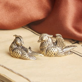OULII 1Pair Golden Brass Mandarin Duck Statue Decorative Wedding Home Decor Sculpture