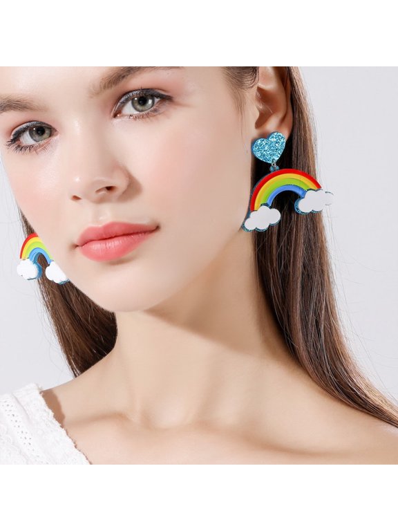 1Pair Earrings Multi Color Acrylic Metal Stylish for Travel and Shopping