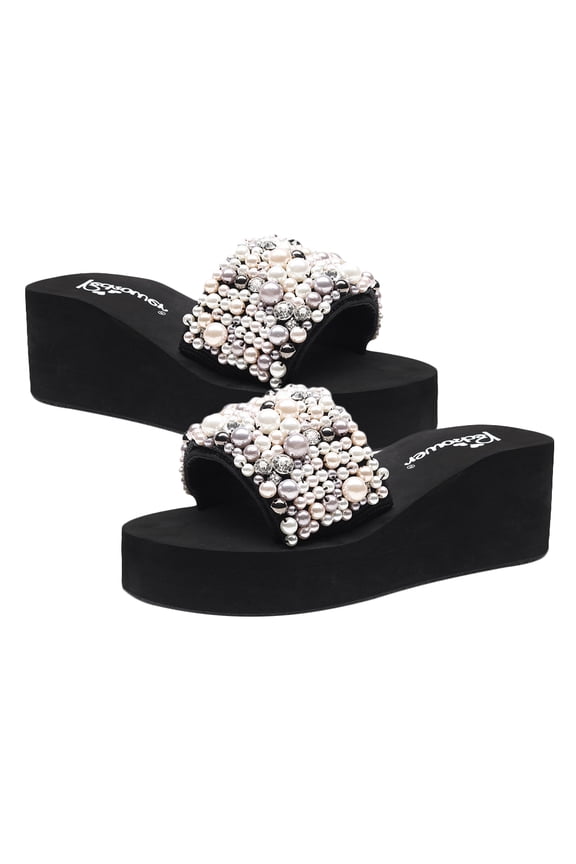 Womens Black Platform Beach Sandals with Thick Sole, Comfortable, Lightweight, Easy to Wear Footwear, 1 Pair