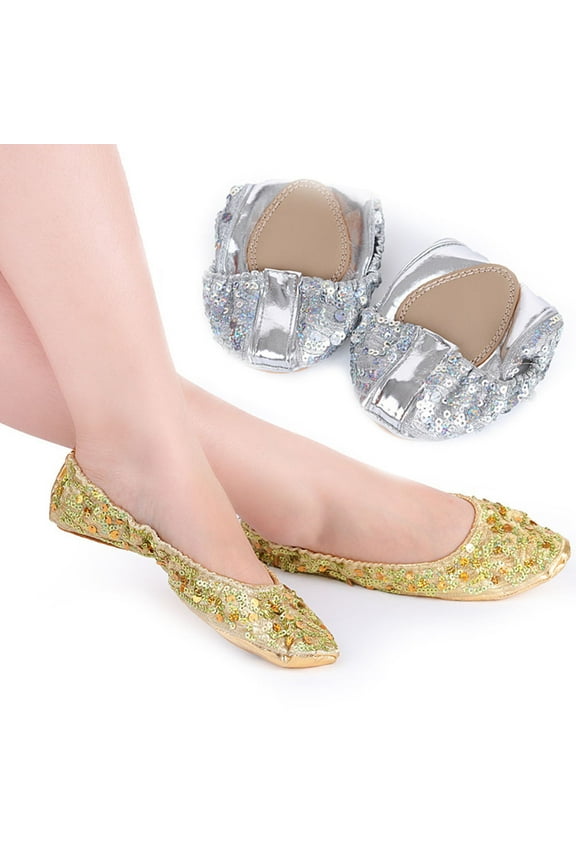 1 Pair of AntiSlip Women's Latin Shoes Made of Golden PU