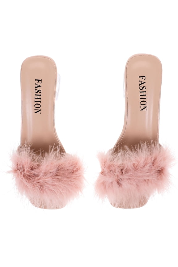 1Pair Woman Summer Slipper Pink PU Rubber Chunky Heel Open Toe Sandal