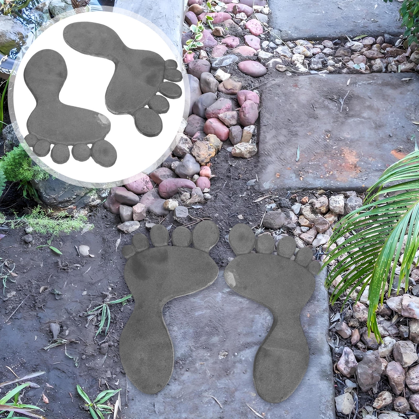 OULII 1Pair Unique Cast Iron Outdoor Stepping Stone Garden Footprint ...